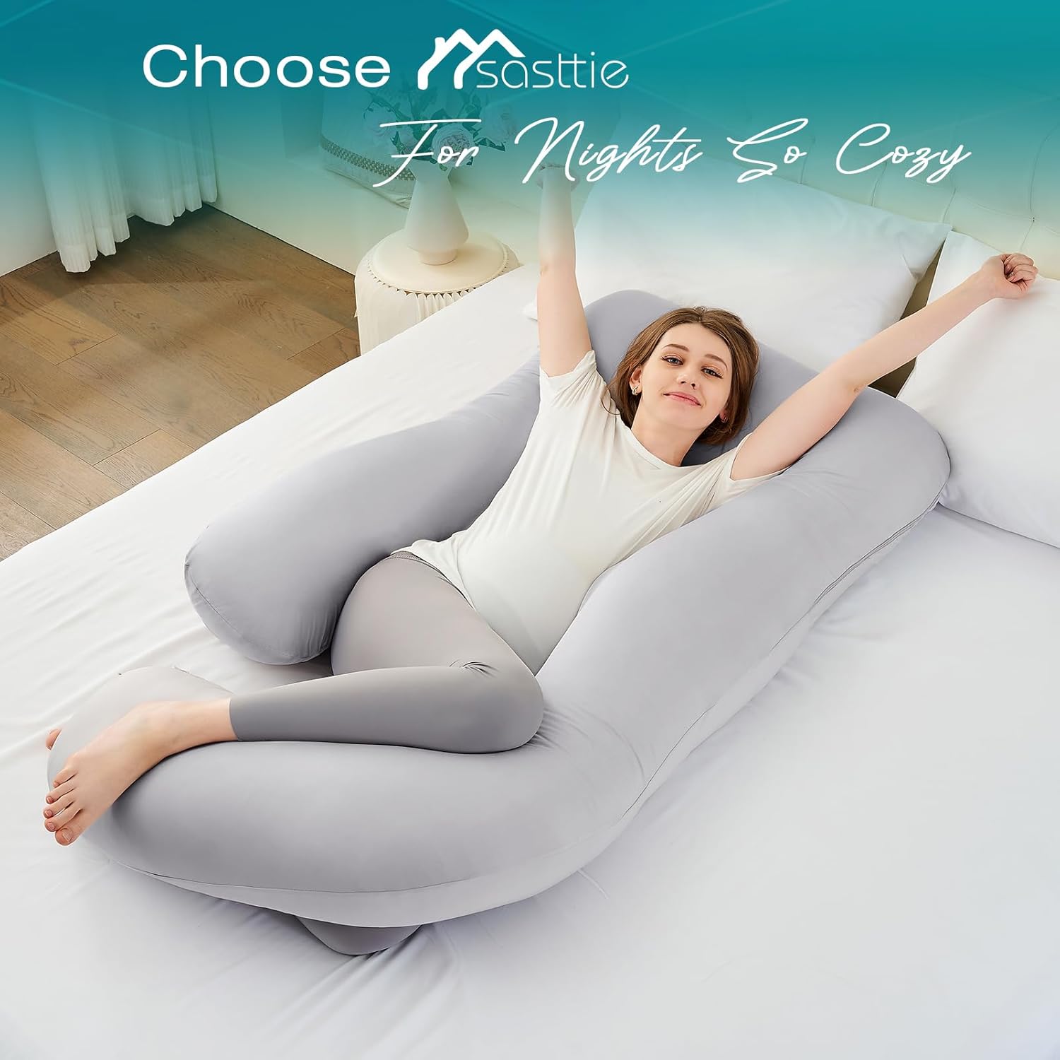 Sasttie U Shaped Pregnancy Pillow with Cooling Cover