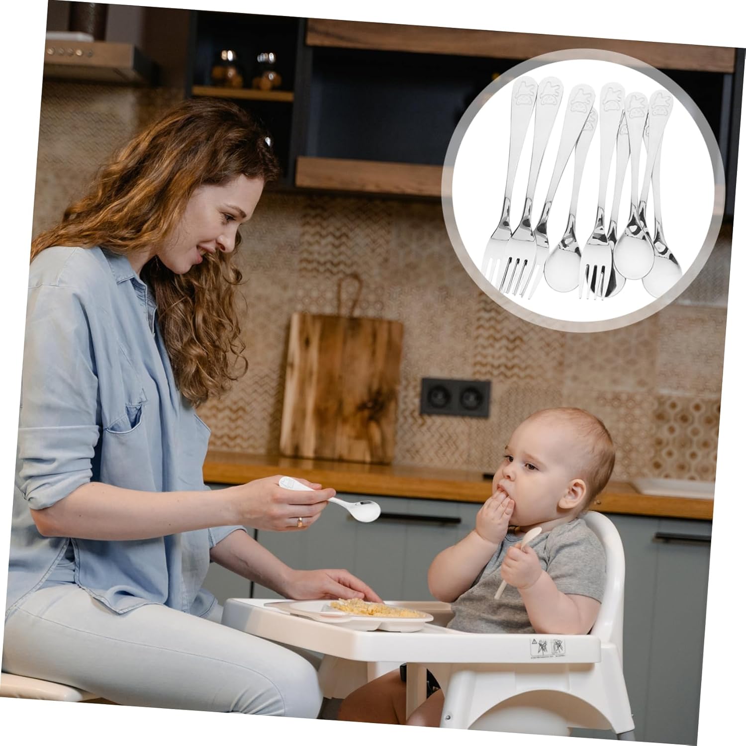 SKISUNO Cute Bear Handle Forks and Spoons Set