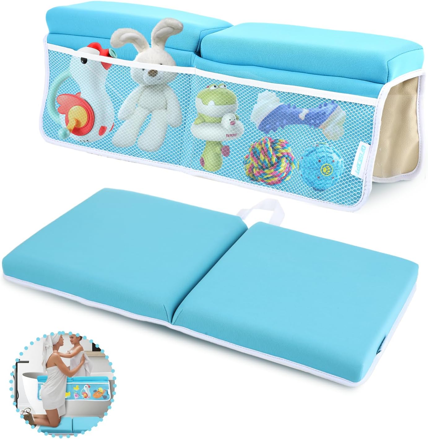 Bath Kneeler with Elbow Rest and Toy Organizer Blue