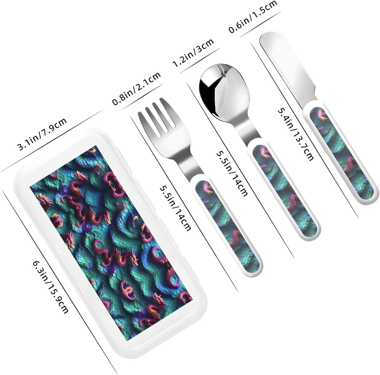 3D Magical Dragon Scales Print Flatware Set with Travel Case