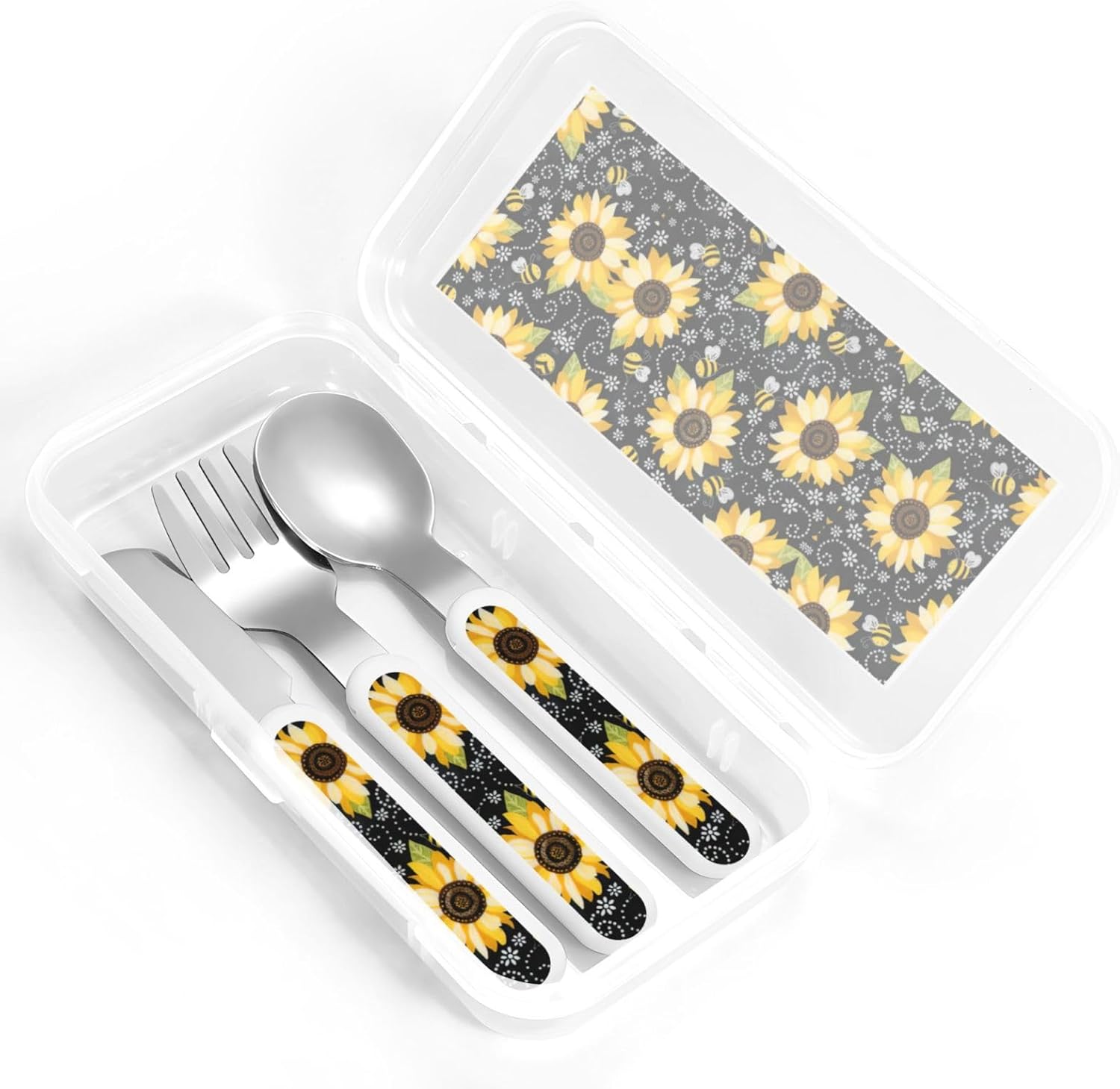 Sunflower Bee Print Flatware Set with Travel Case 1