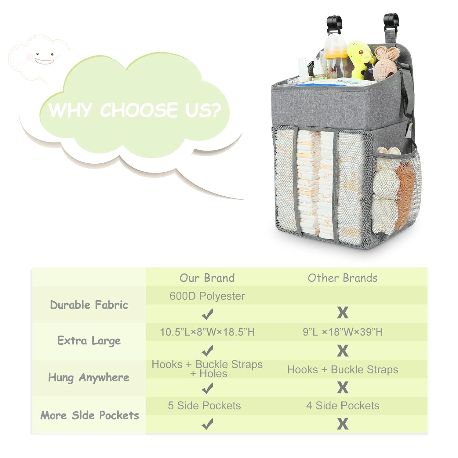 Maliton Diaper Stacker Organizer - Holds 52 Diapers 185 x 105 x 8 Gray