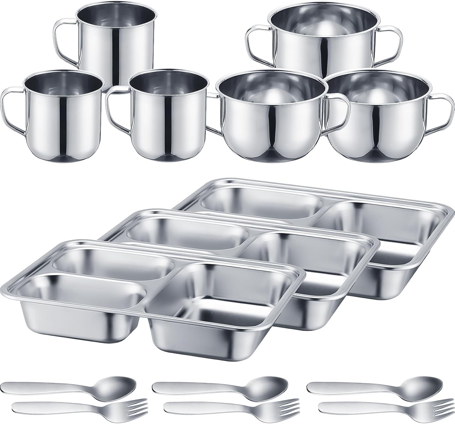 Tioncy 15 Pcs Stainless Steel Kids Dinnerware Set