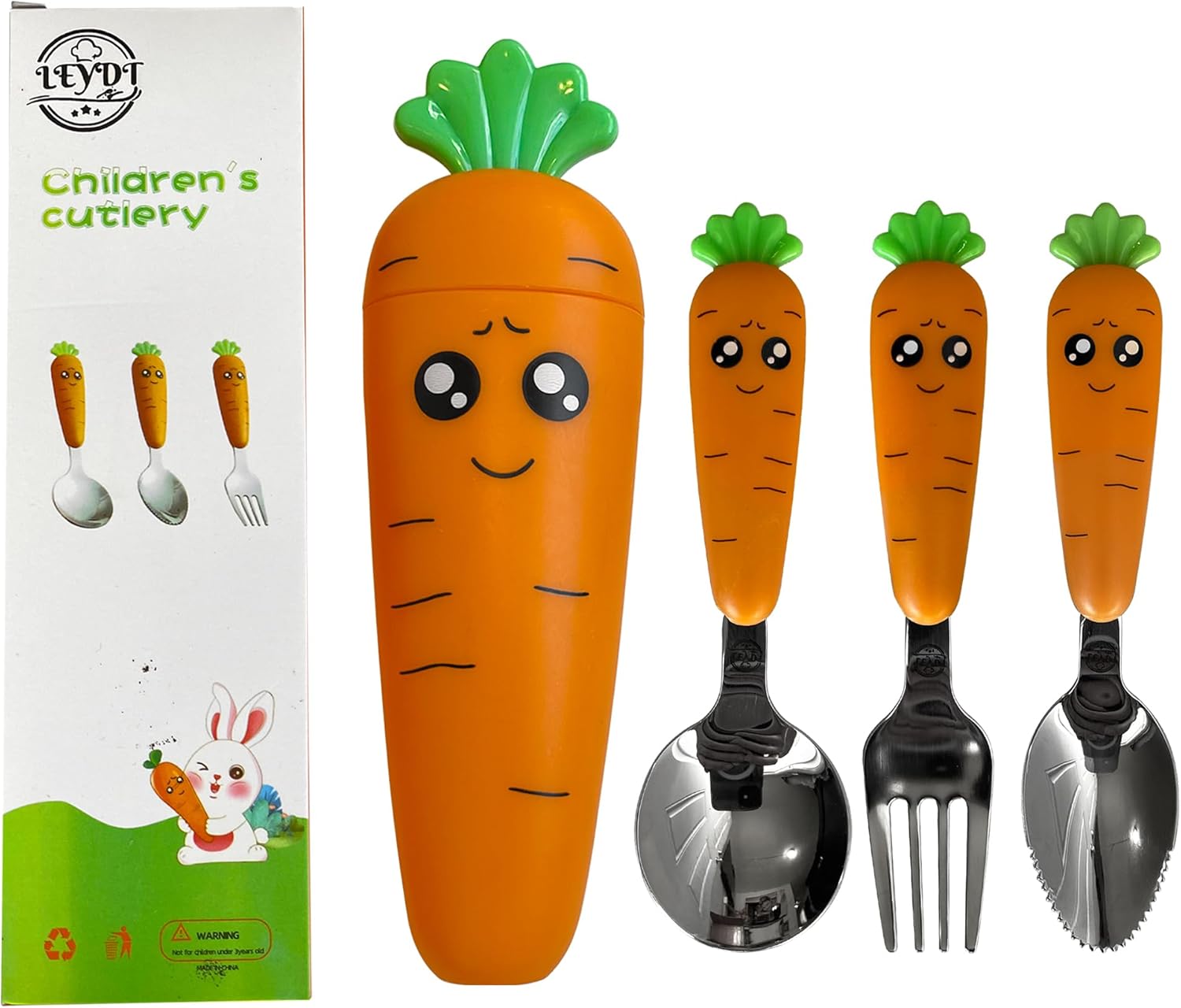 LEYDT 3-Piece Baby Cutlery Set with Carrot Shaped Utensils