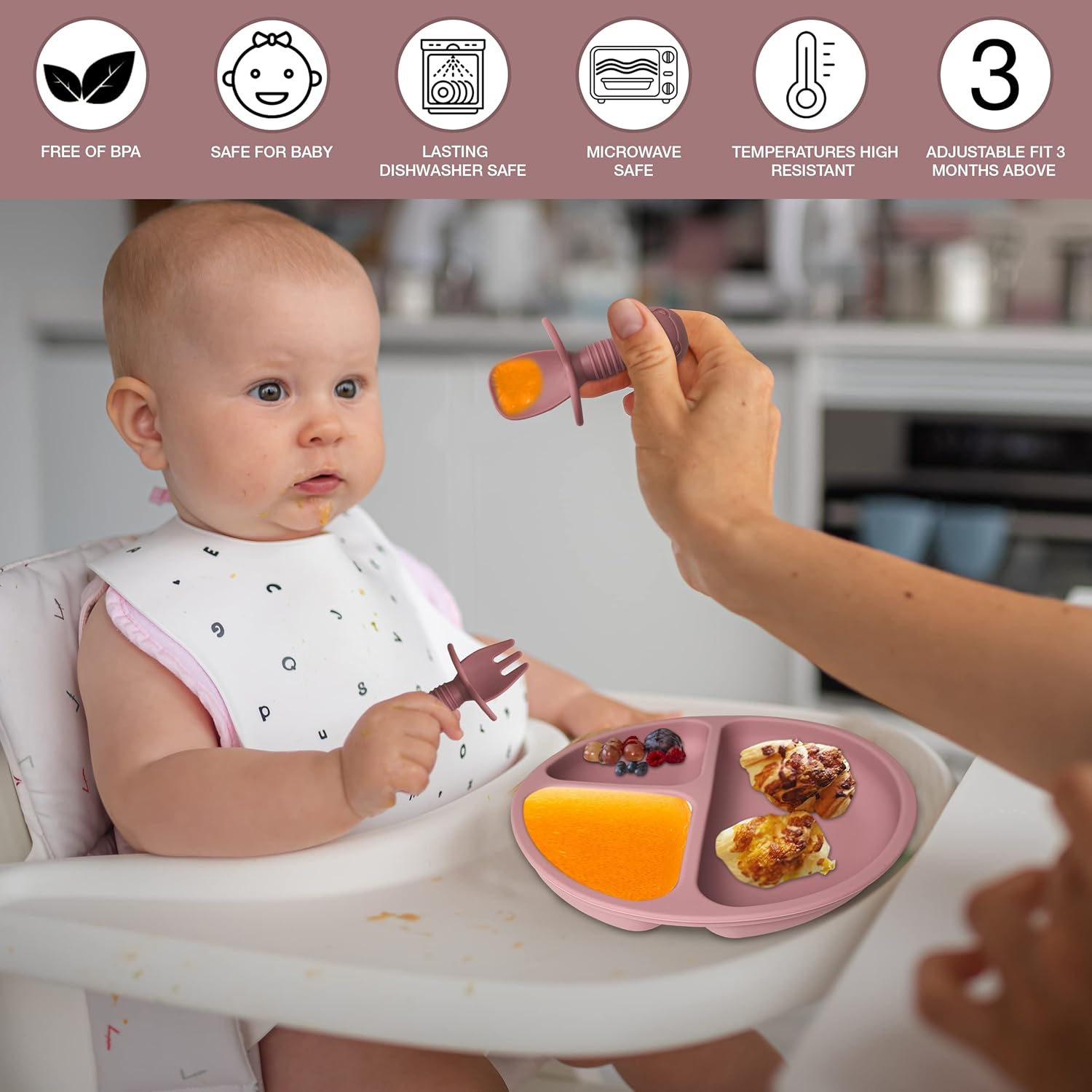 10 Pcs Silicone Baby Utensils Set Anti-Choke Self-Feeding