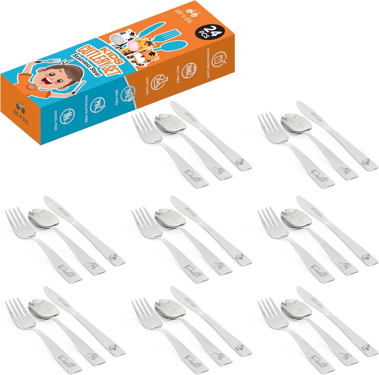 Asher and Olivia 24-Piece Toddler Silverware Set