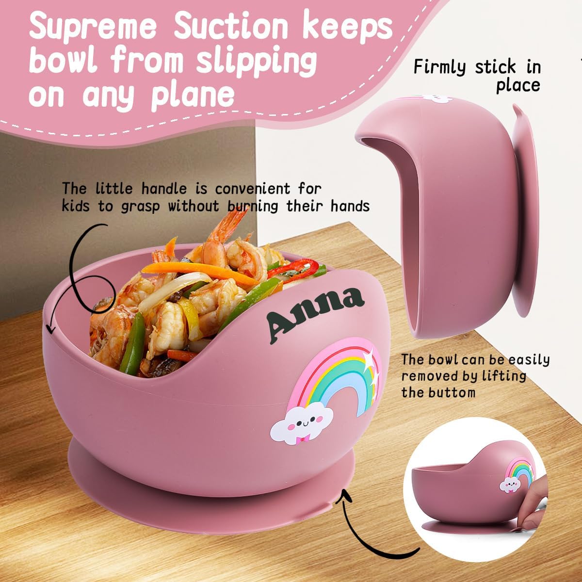 TYRYHU Personalized Silicone Baby Feeding Set with Name Pink
