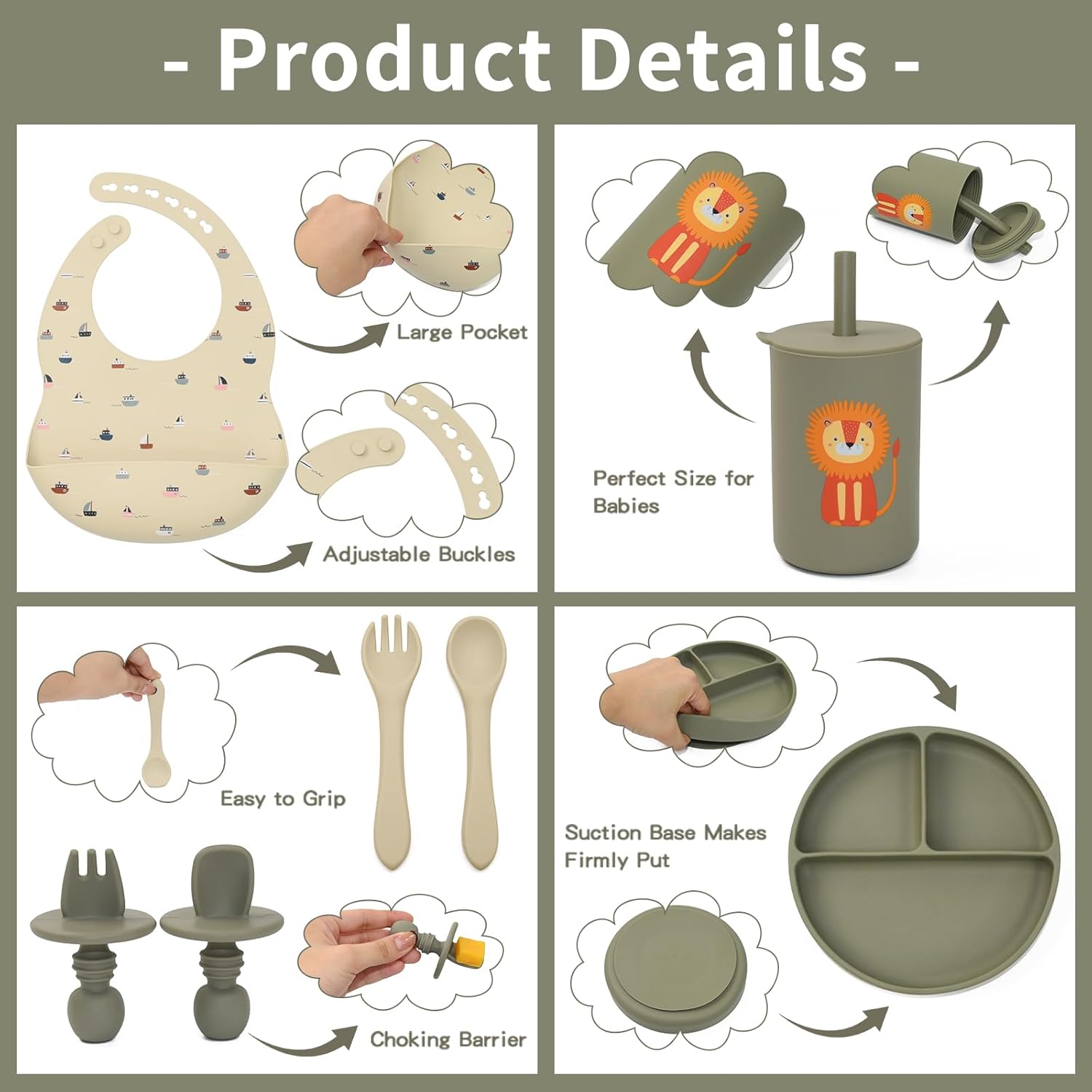 Little Rawr 8-Piece Silicone Feeding Set for 6 Months