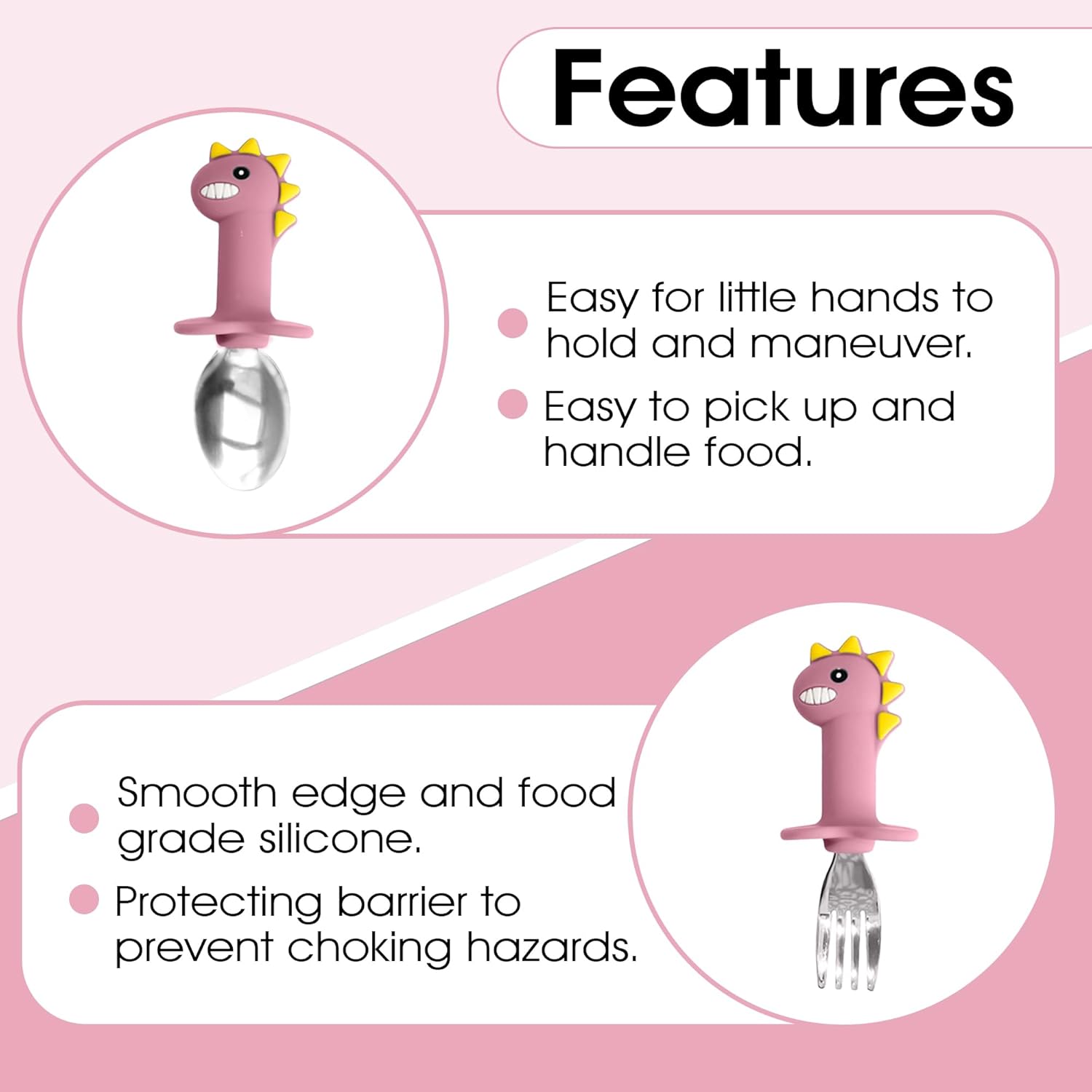 Dinosaur Silicone Baby Feeding Set - Princess Pink