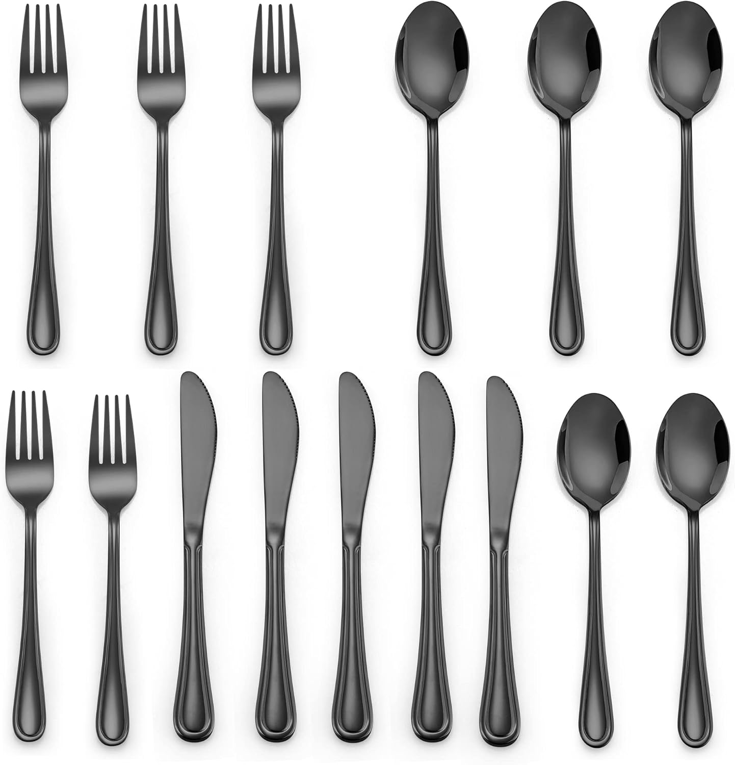 LIANYU 15-Piece Black Kids Silverware Set