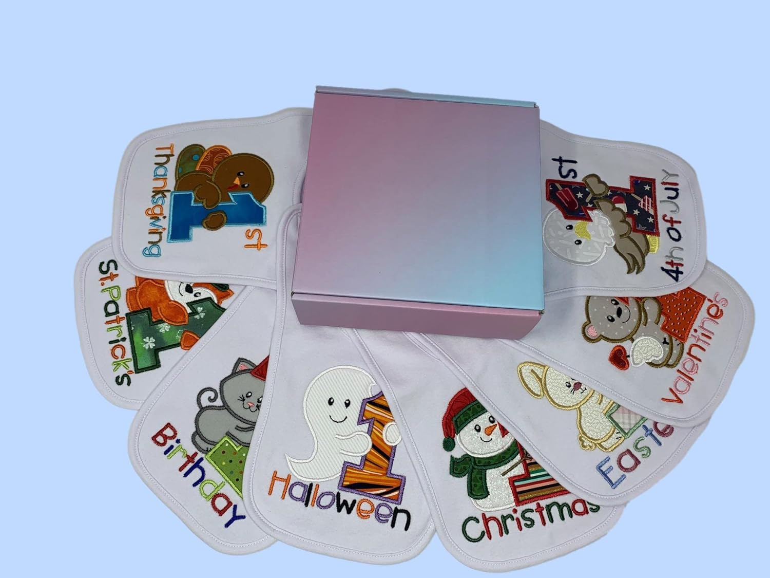 Sades Gifts Babys 1st Holiday Bib Set Gift Box