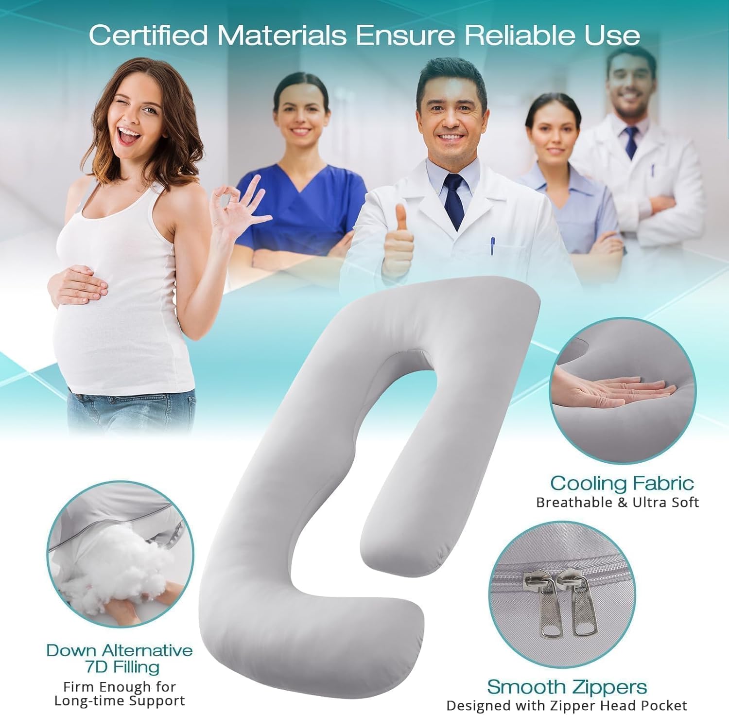 Sasttie U Shaped Pregnancy Pillow with Cooling Cover