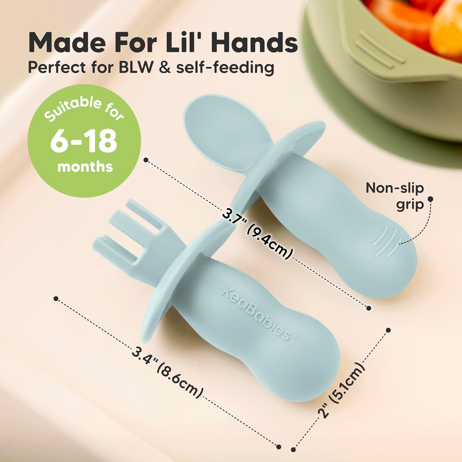 KeaBabies 4-Pack Silicone Baby Spoons Forks Set - BLW Safe Feeding Tools