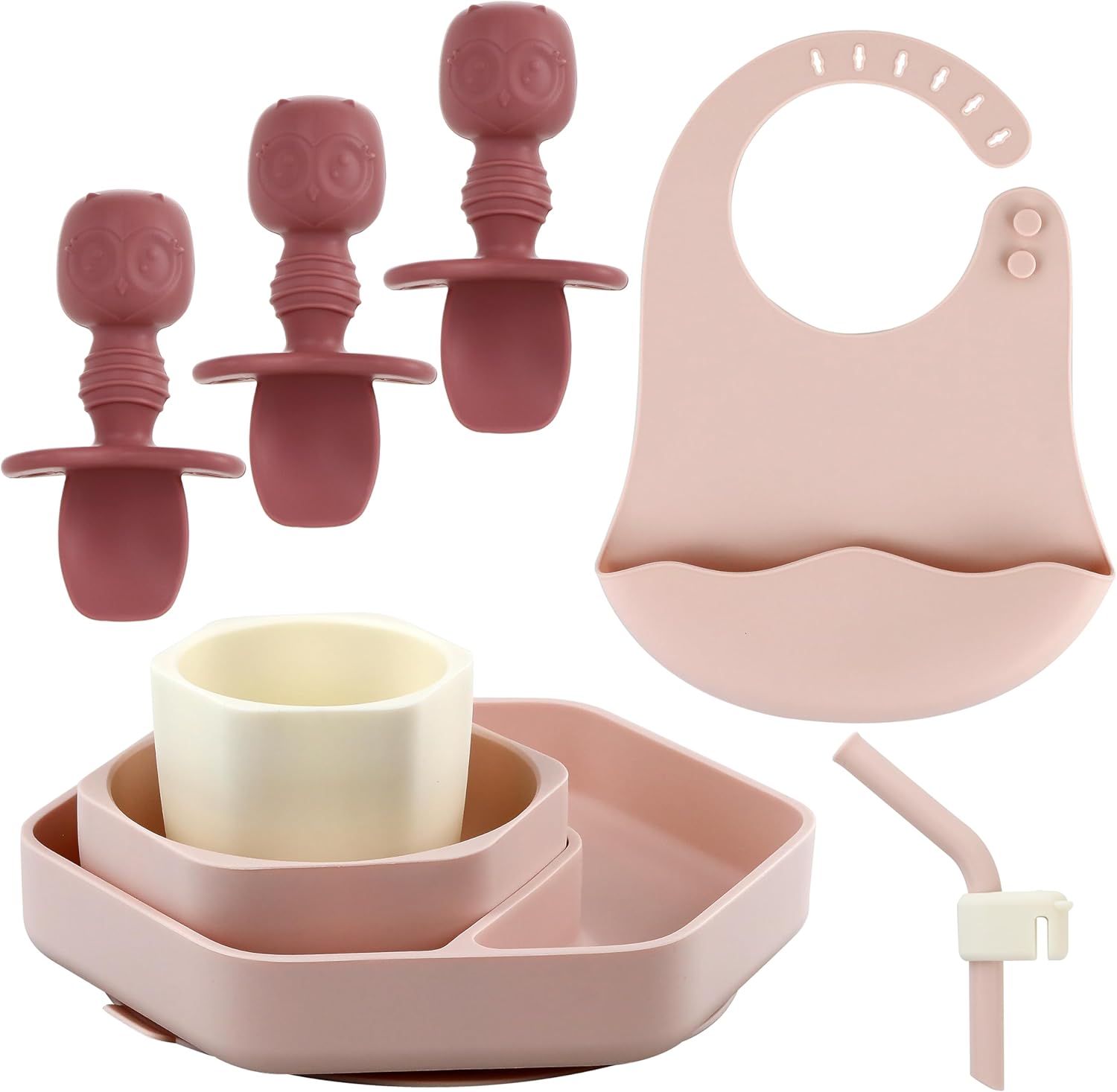 Blisskidsland 8-Piece Silicone Feeding Set for 6 Months Pink