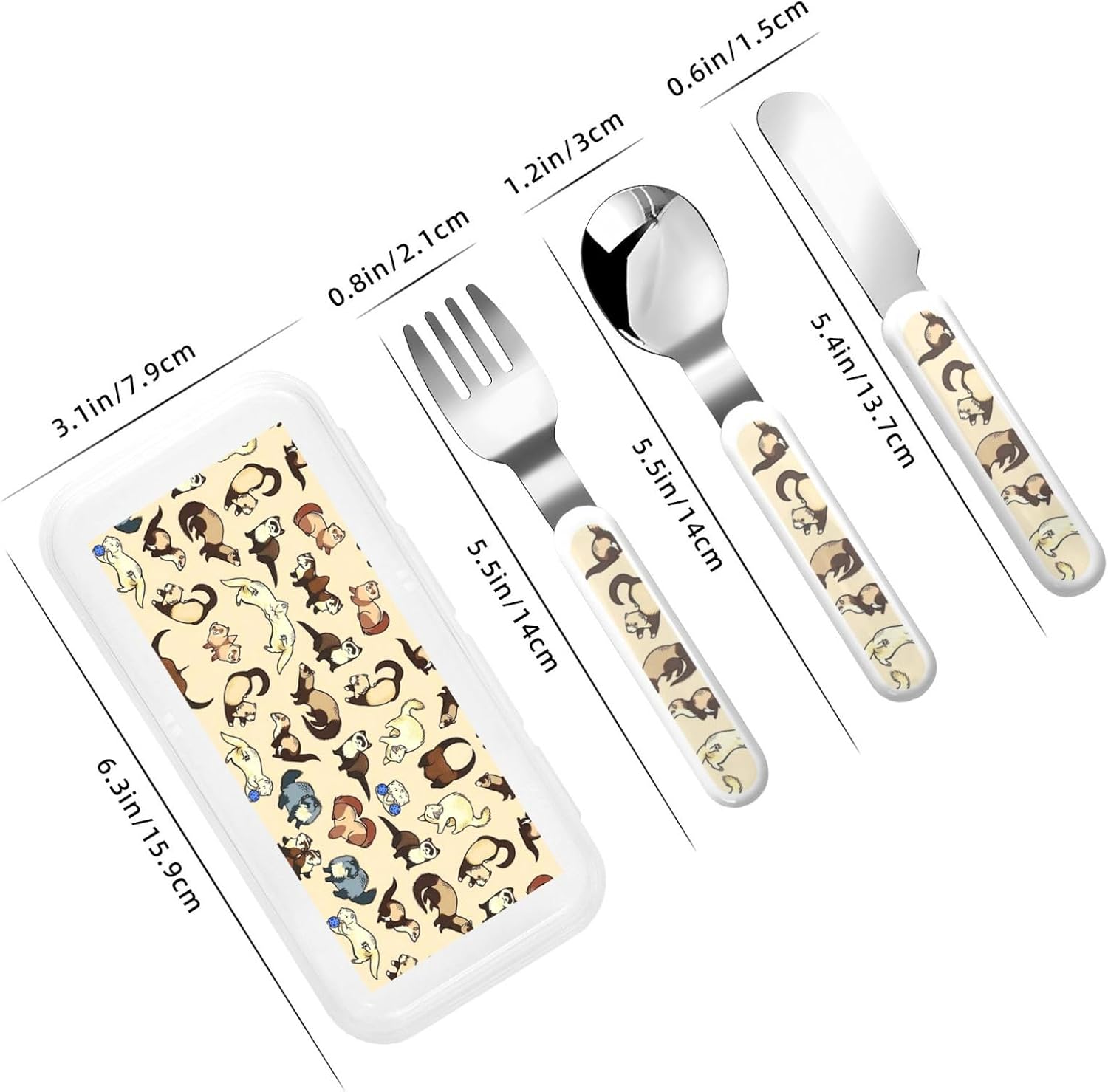 Hairy Ferret Print Stainless Steel Utensils Set with Travel Case