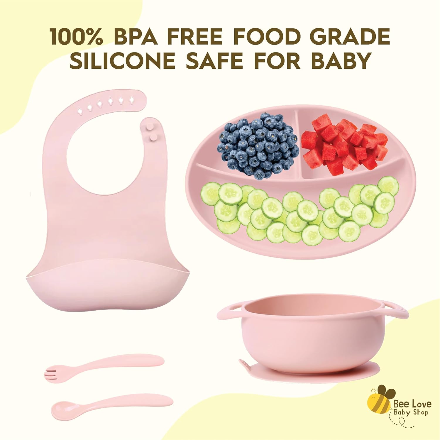 Bee Love Silicone Baby Feeding Set - 5 Pieces BPA Free