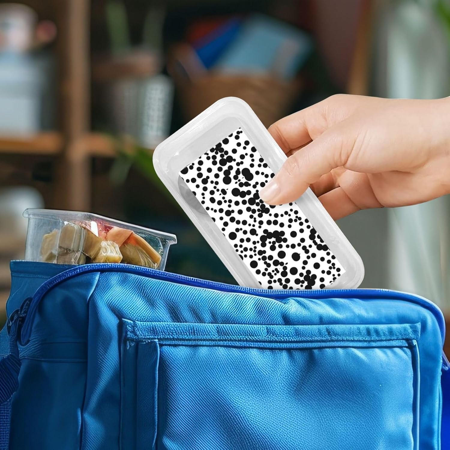 Black White Big Dot Print Utensils Set with Travel Case 1