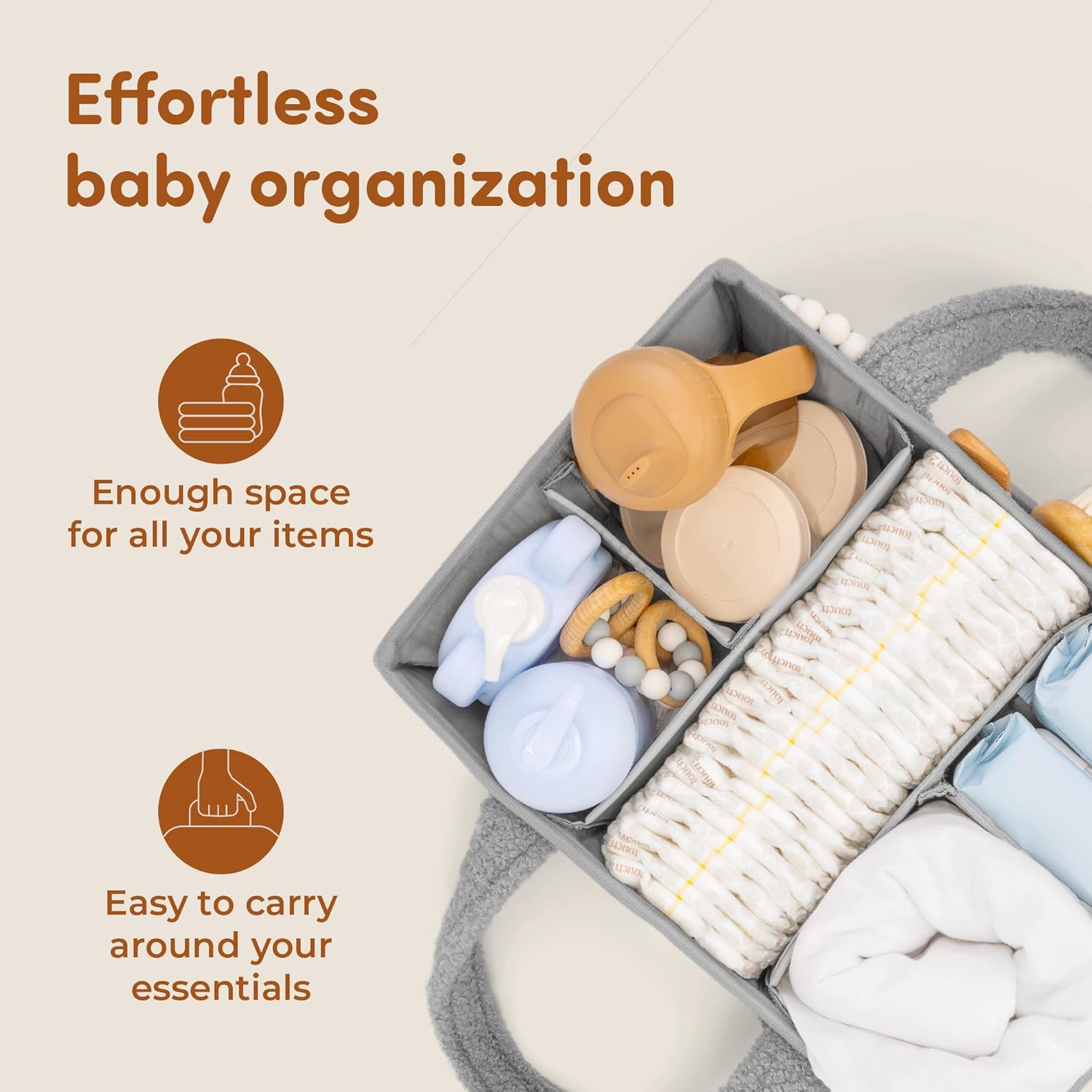 Sweety Fox Baby Diaper Caddy Organizer - Grey