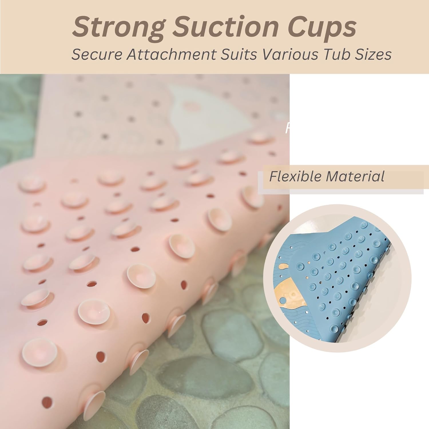 LilPea Non Slip Bath Mat for Baby Kids 14x25 Pink