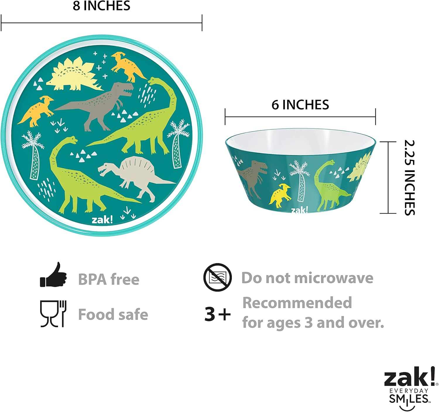 Zak Designs Dinosaur 5-Piece Dinnerware Set for Kids Ages 3
