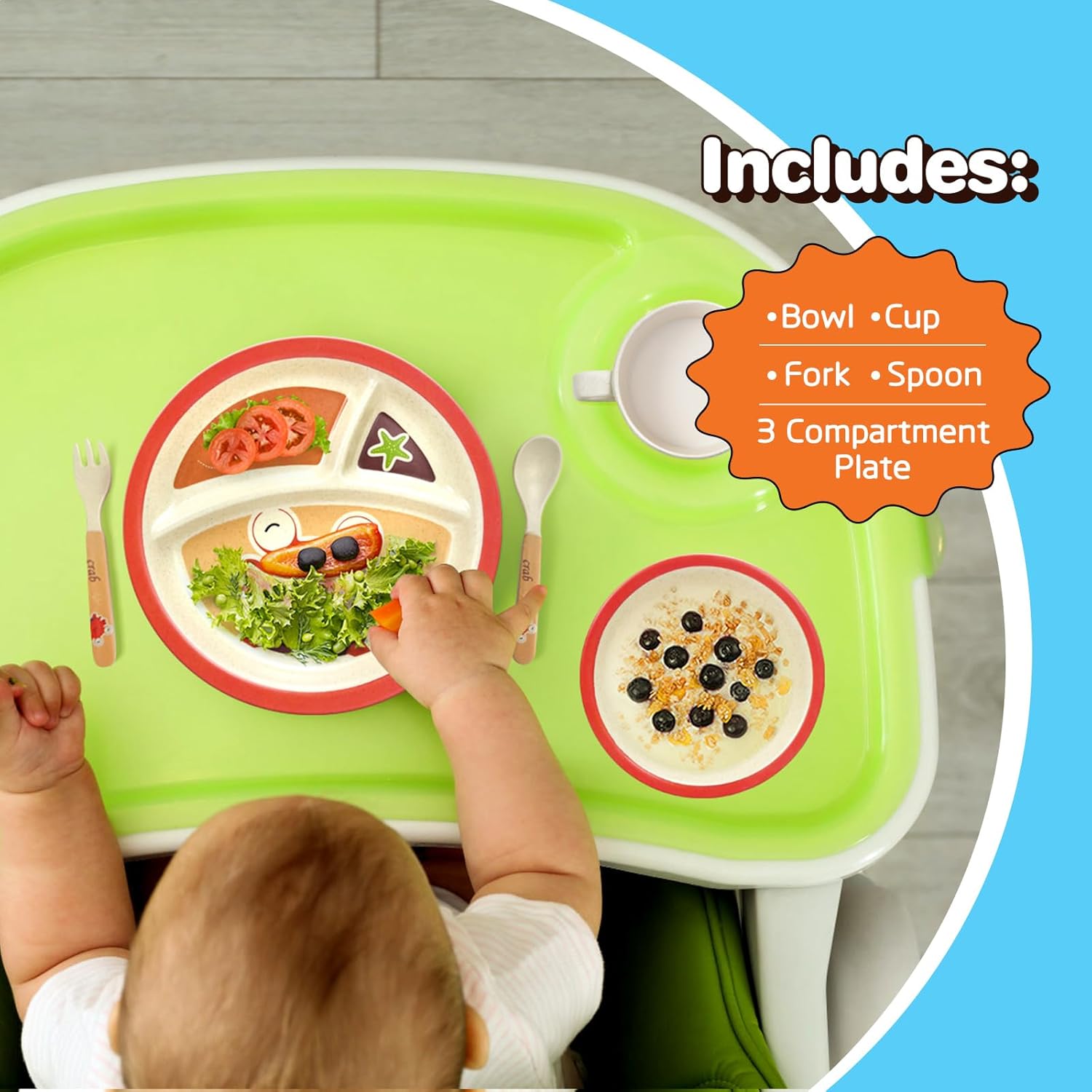 RayPard 5 Pcs Bamboo Kid Plate and Bowl Set