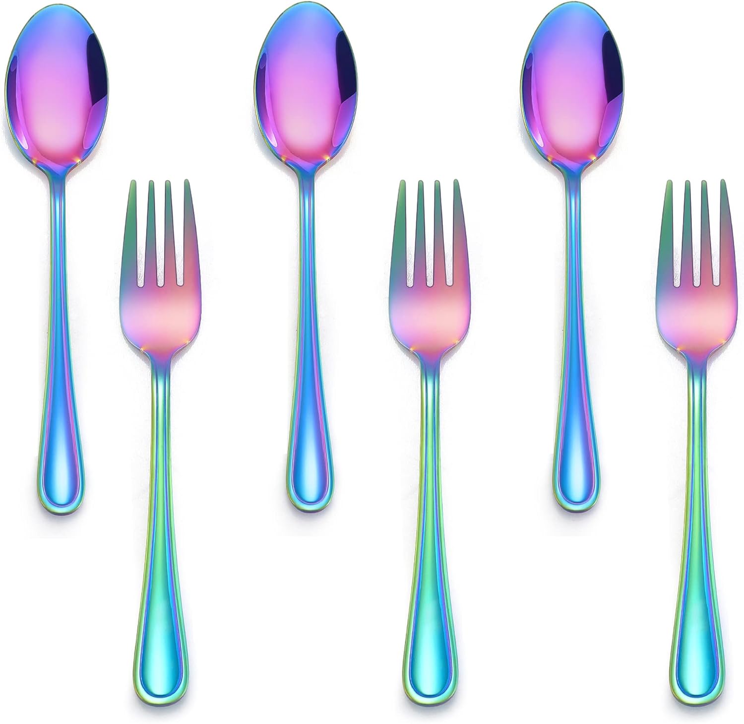 LIANYU 6-Piece Kids Silverware Set Rainbow Design