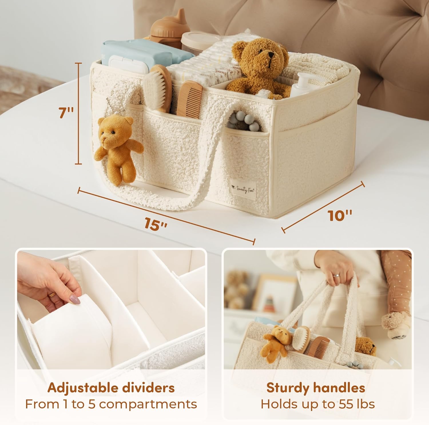 Sweety Fox Baby Diaper Caddy Organizer with Handle