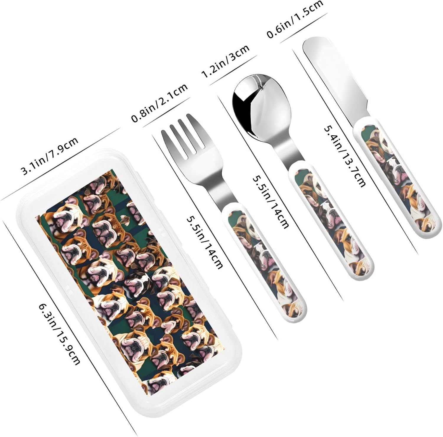 Cute English Bulldog Print Cutlery Set with Travel Case
