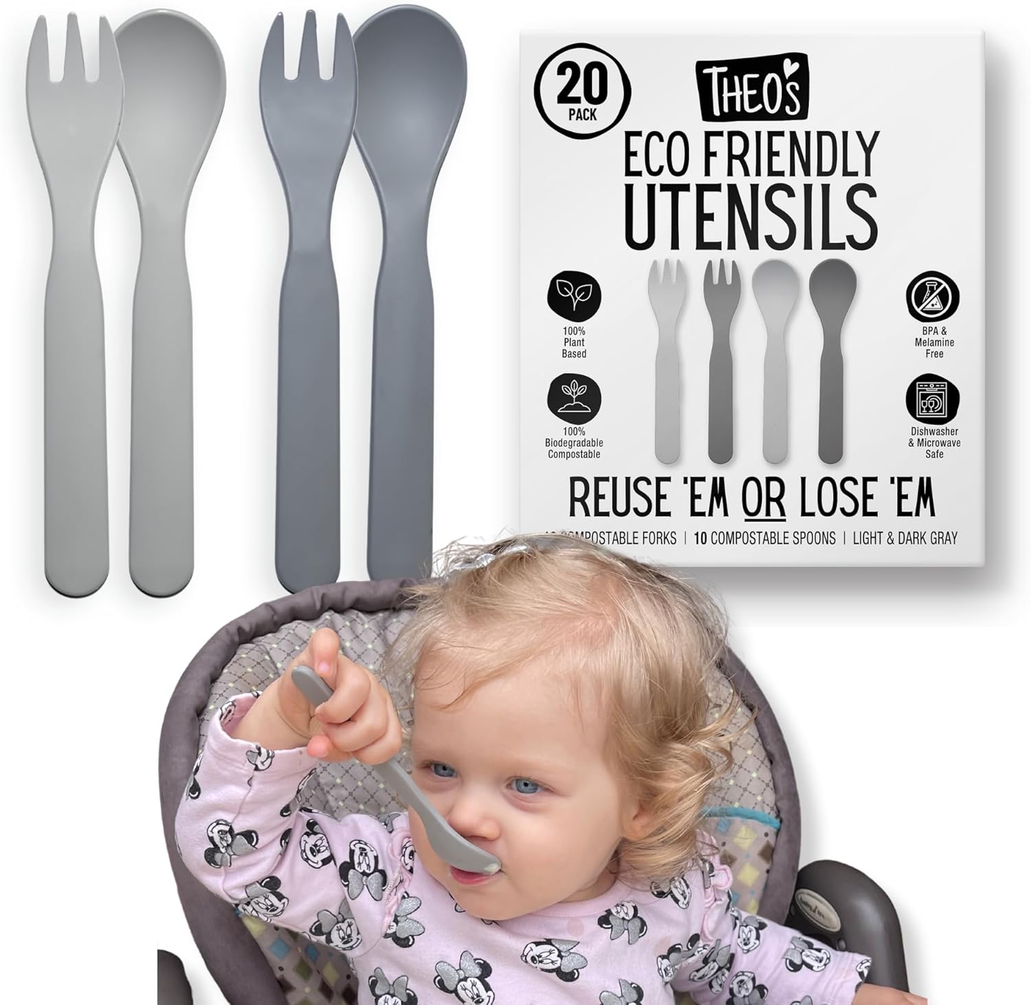 THEOS 20 Pack Eco-Friendly Baby Utensils Set