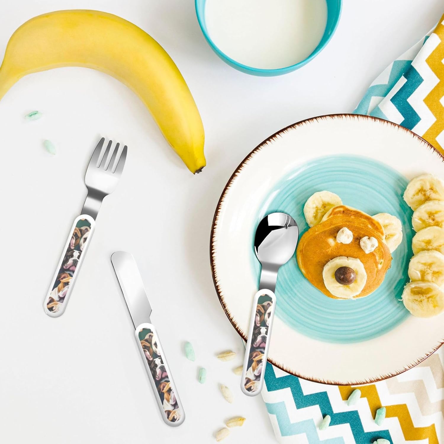 Cute English Bulldog Print Cutlery Set with Travel Case