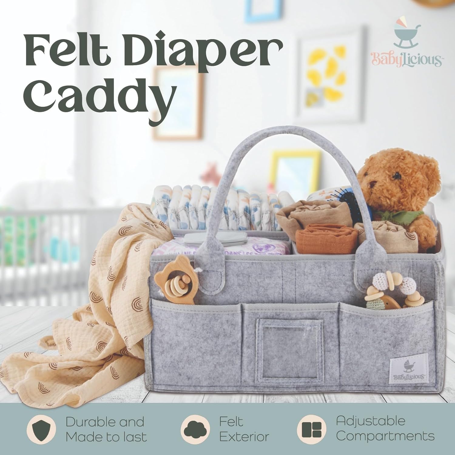 Babylicious Diaper Caddy Organizer - Heather Grey