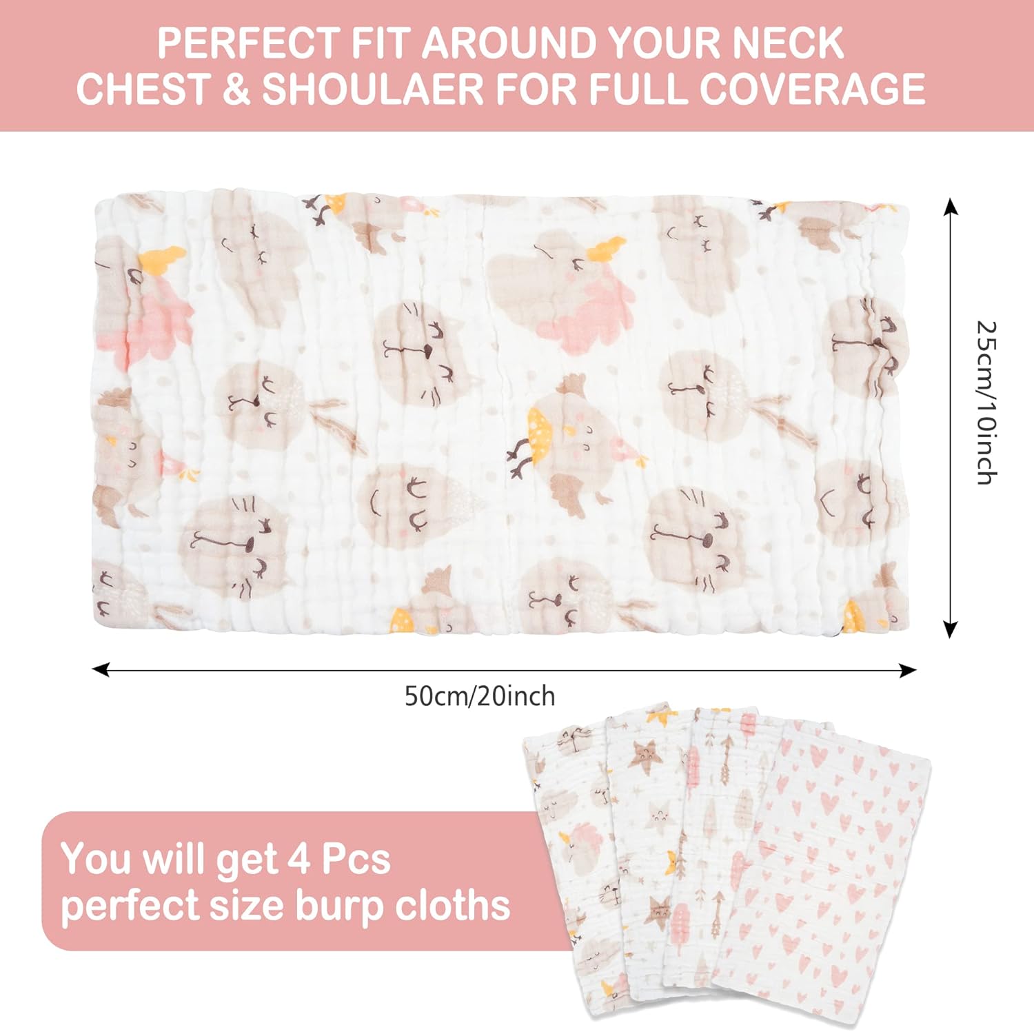 Softan Baby Muslin Burp Cloths 4 Pack Unicorn Star