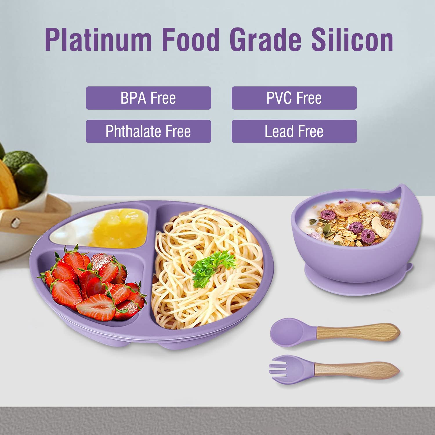 Mrkyy 8-Piece Baby Feeding Set - Purple 1