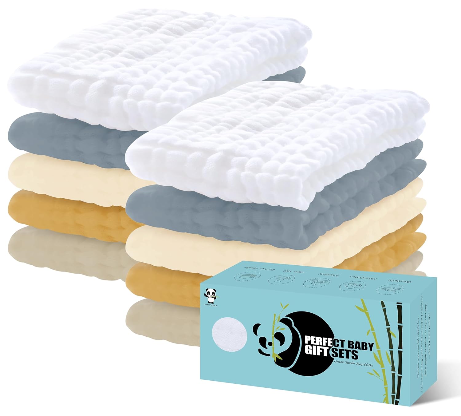 HIPHOP PANDA 10 Pack 6-Layer Burp Cloths