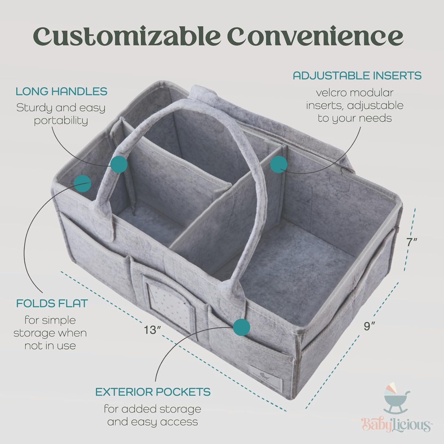 Babylicious Diaper Caddy Organizer - Heather Grey