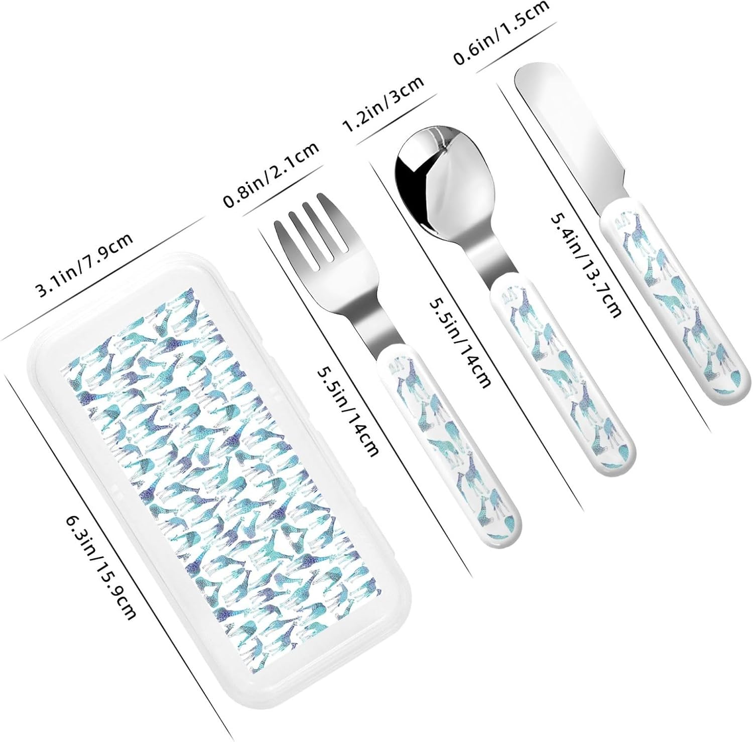 Giraffe Pattern Print Stainless Steel Utensils Set with Travel Case