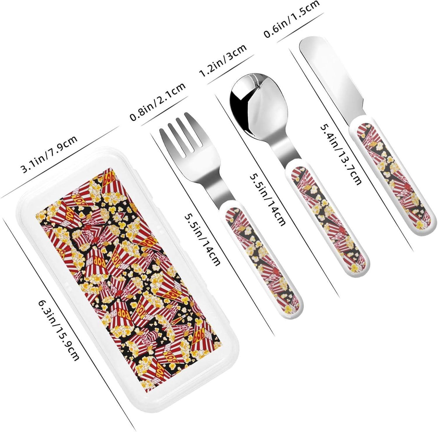 Popcorn Print Cutlery Set with Travel Case 430 Stainless Steel