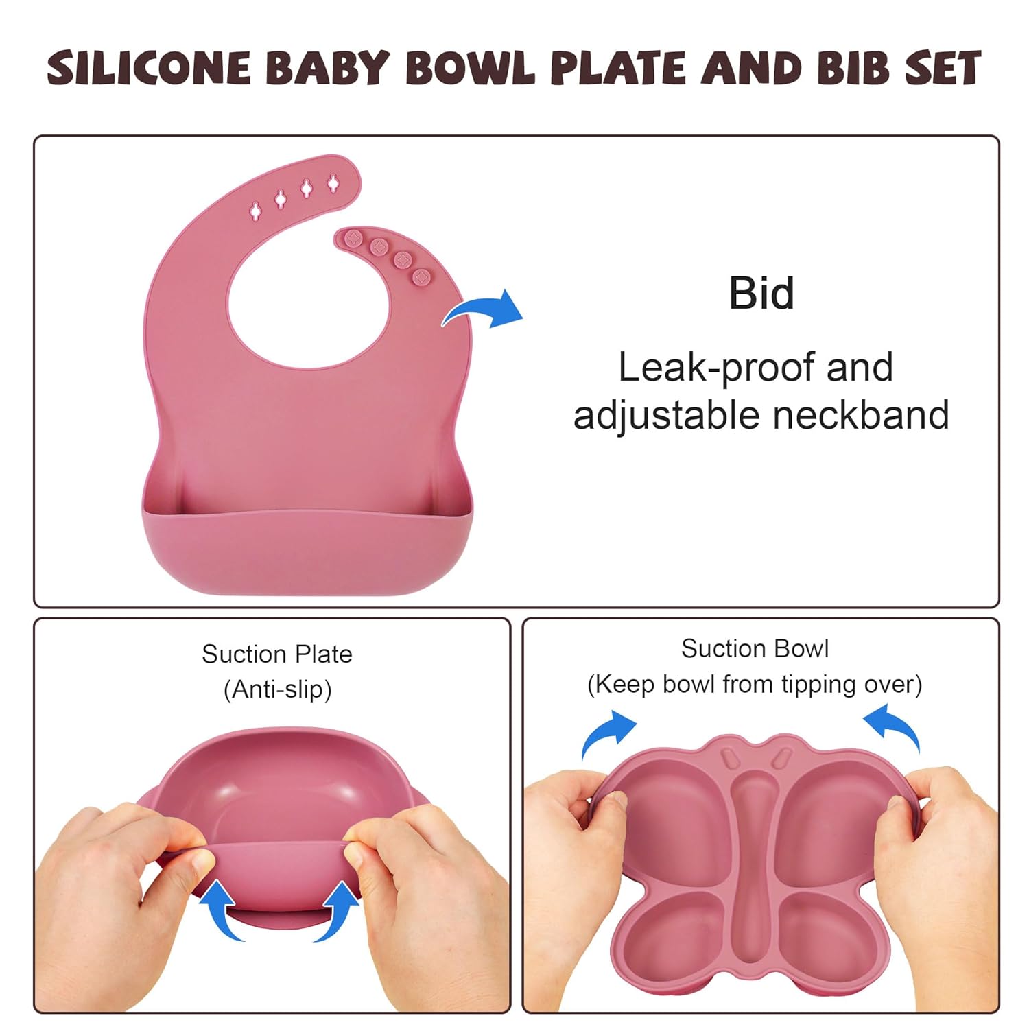 MIICASA Silicone Baby Feeding Set Pink 1