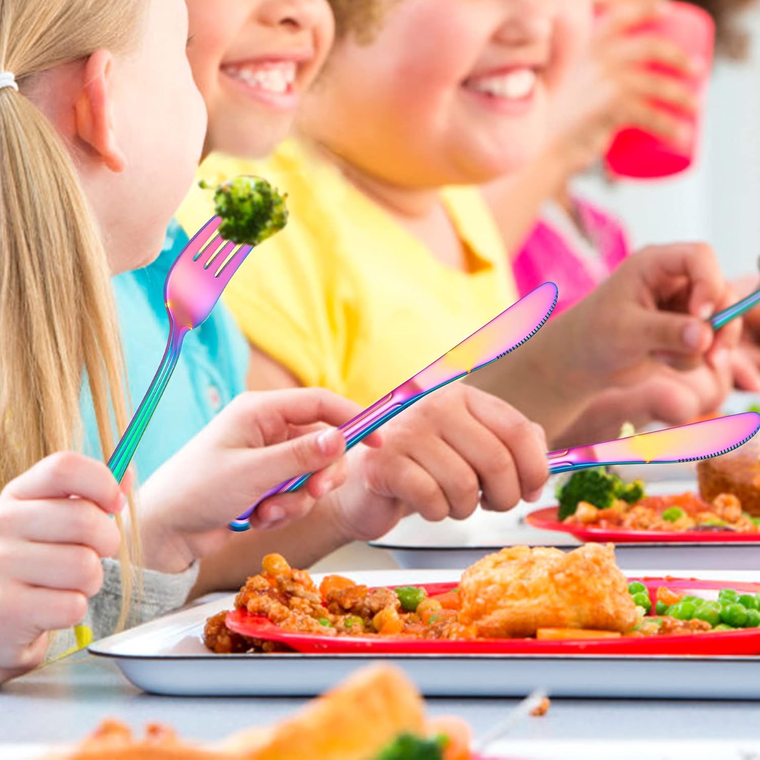 LIANYU 6-Piece Kids Silverware Set Rainbow Design
