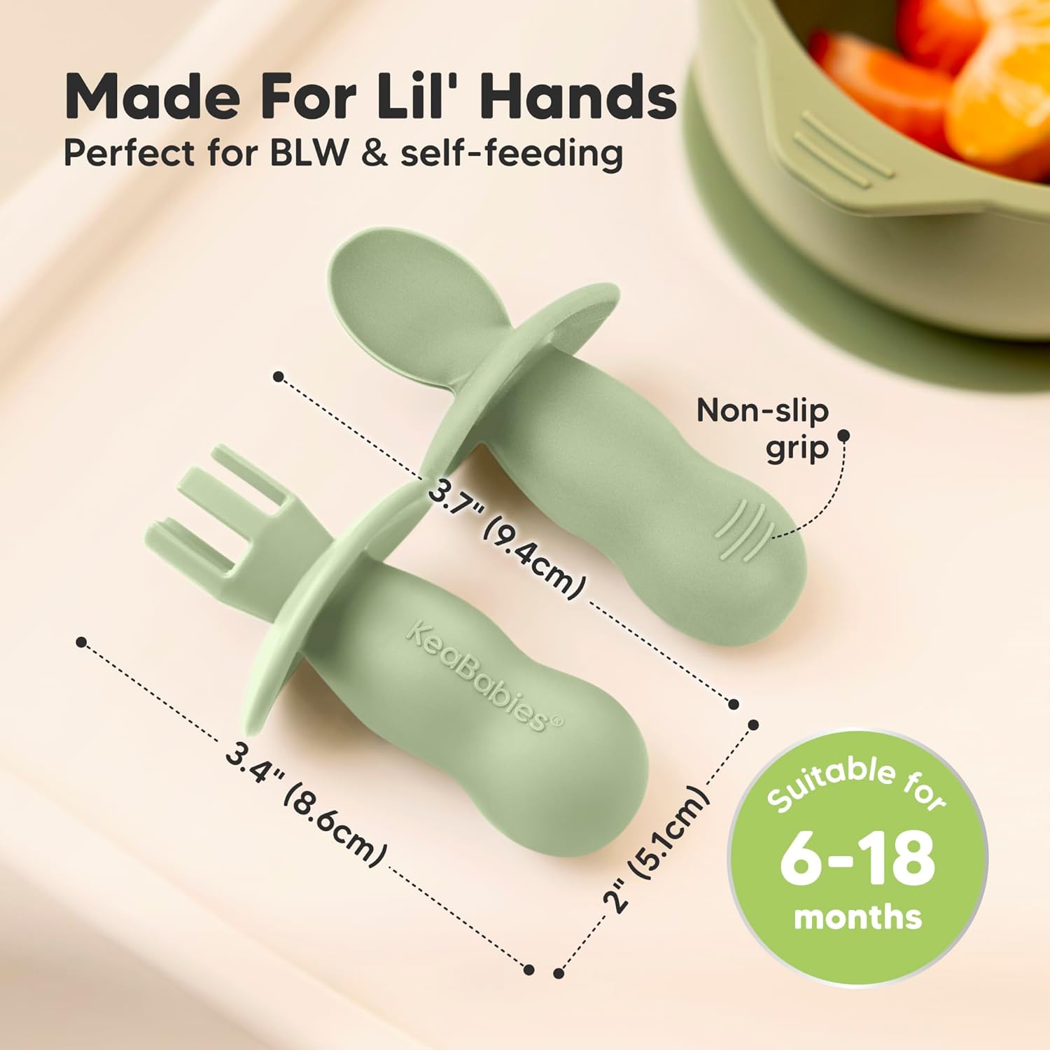 KeaBabies 4-Pack Silicone Spoons and Forks with 2-Pack Suction Bowls