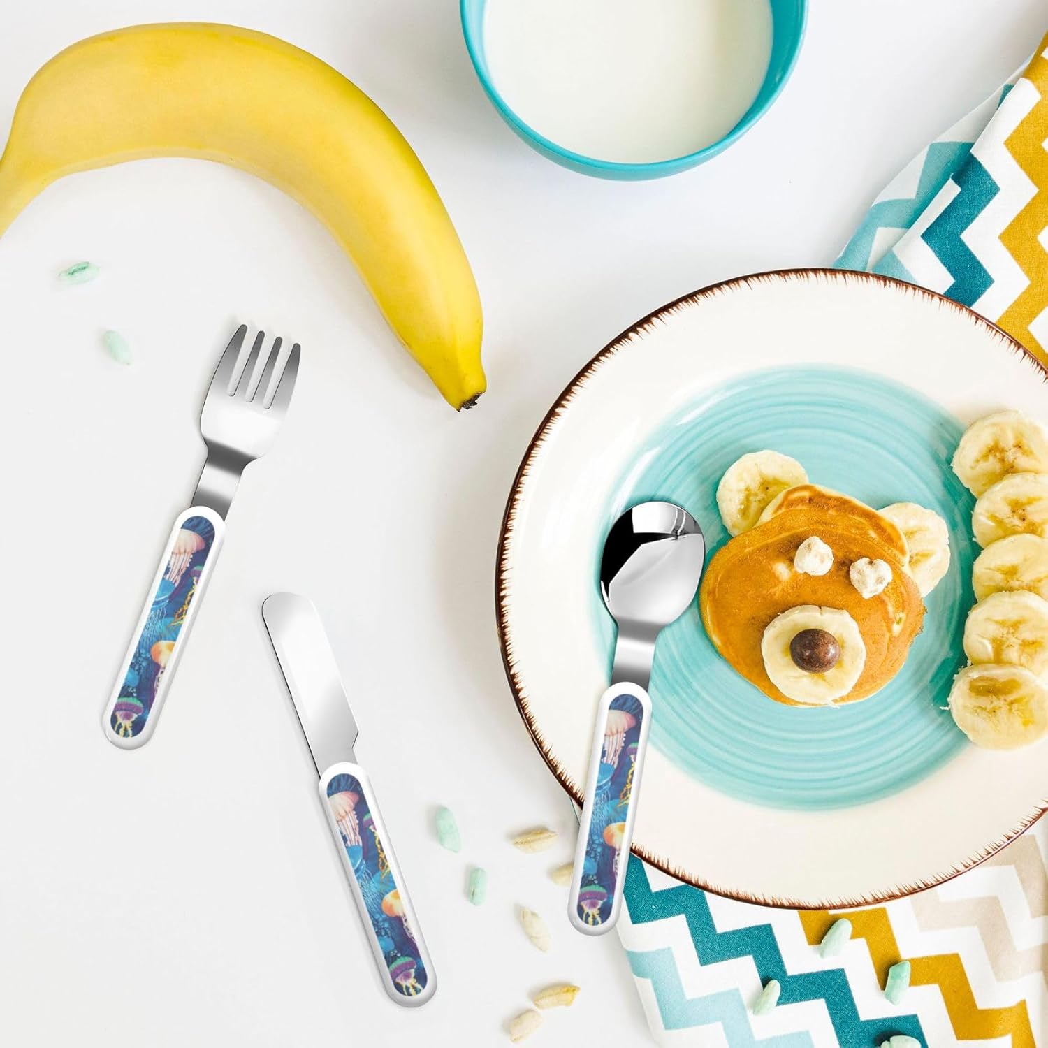 Colored Jellyfish Print Flatware Set with Travel Case