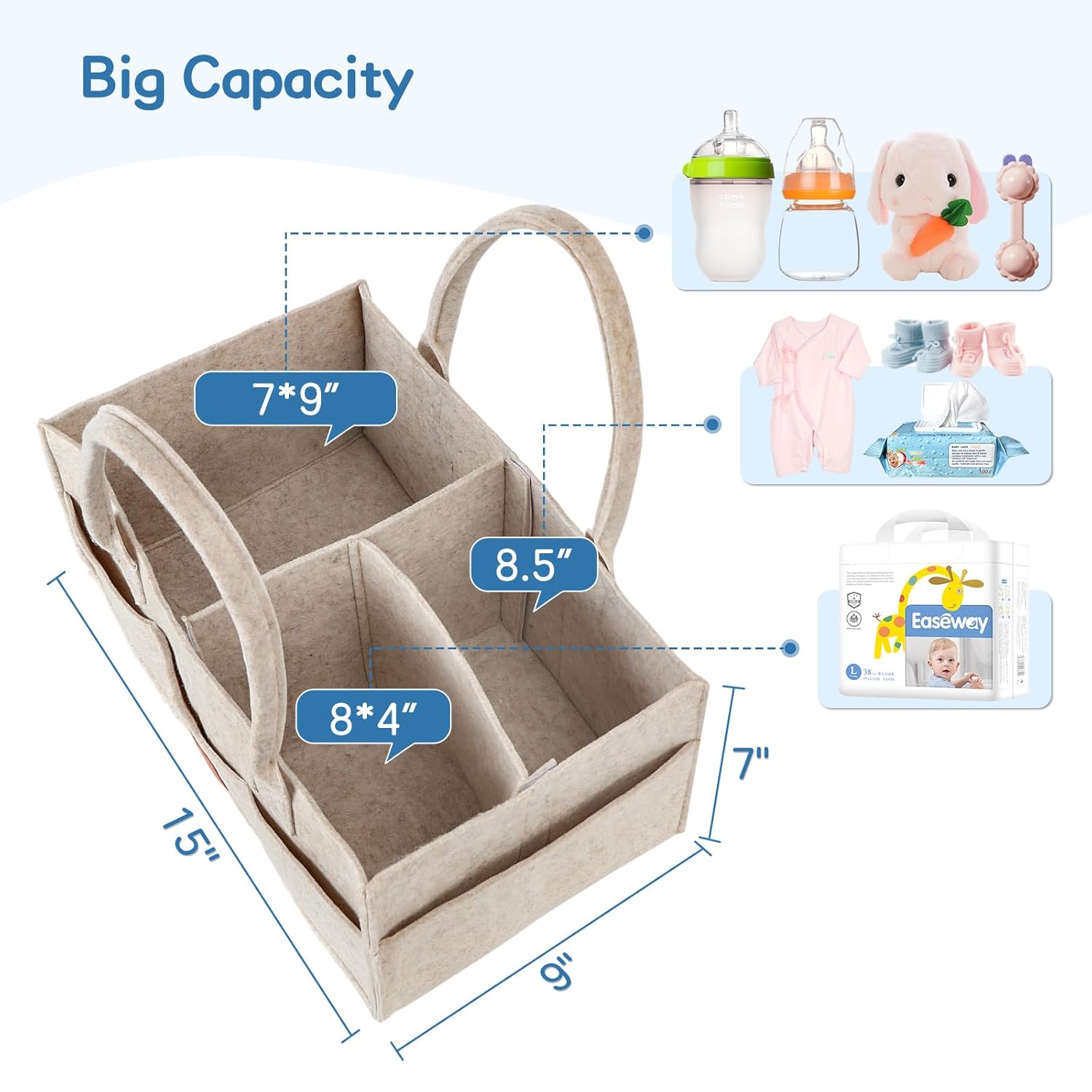 Maliton Felt Diaper Caddy Organizer with Handle