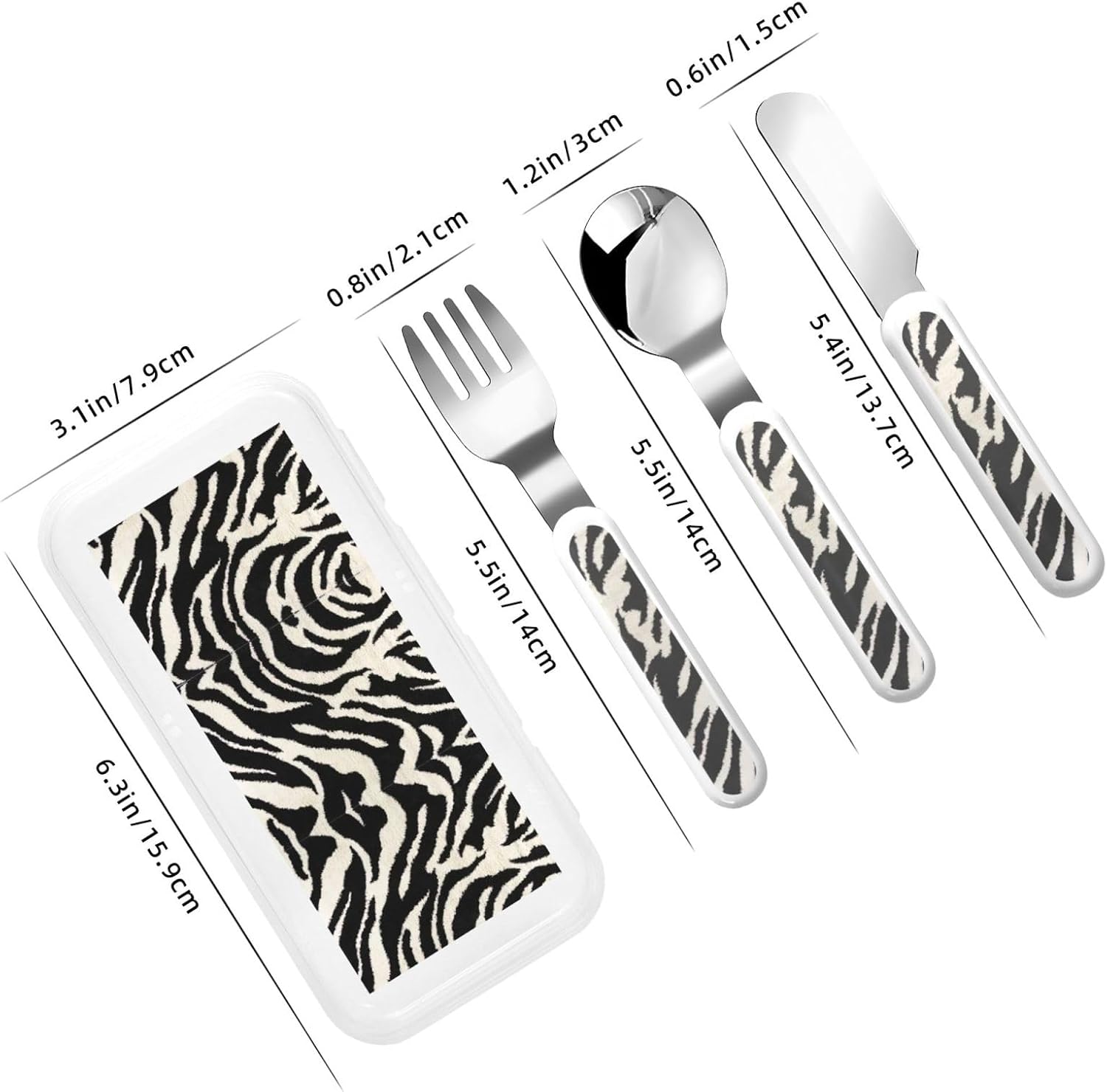 Zebra Animal Print Stainless Steel Utensils Set with Travel Case