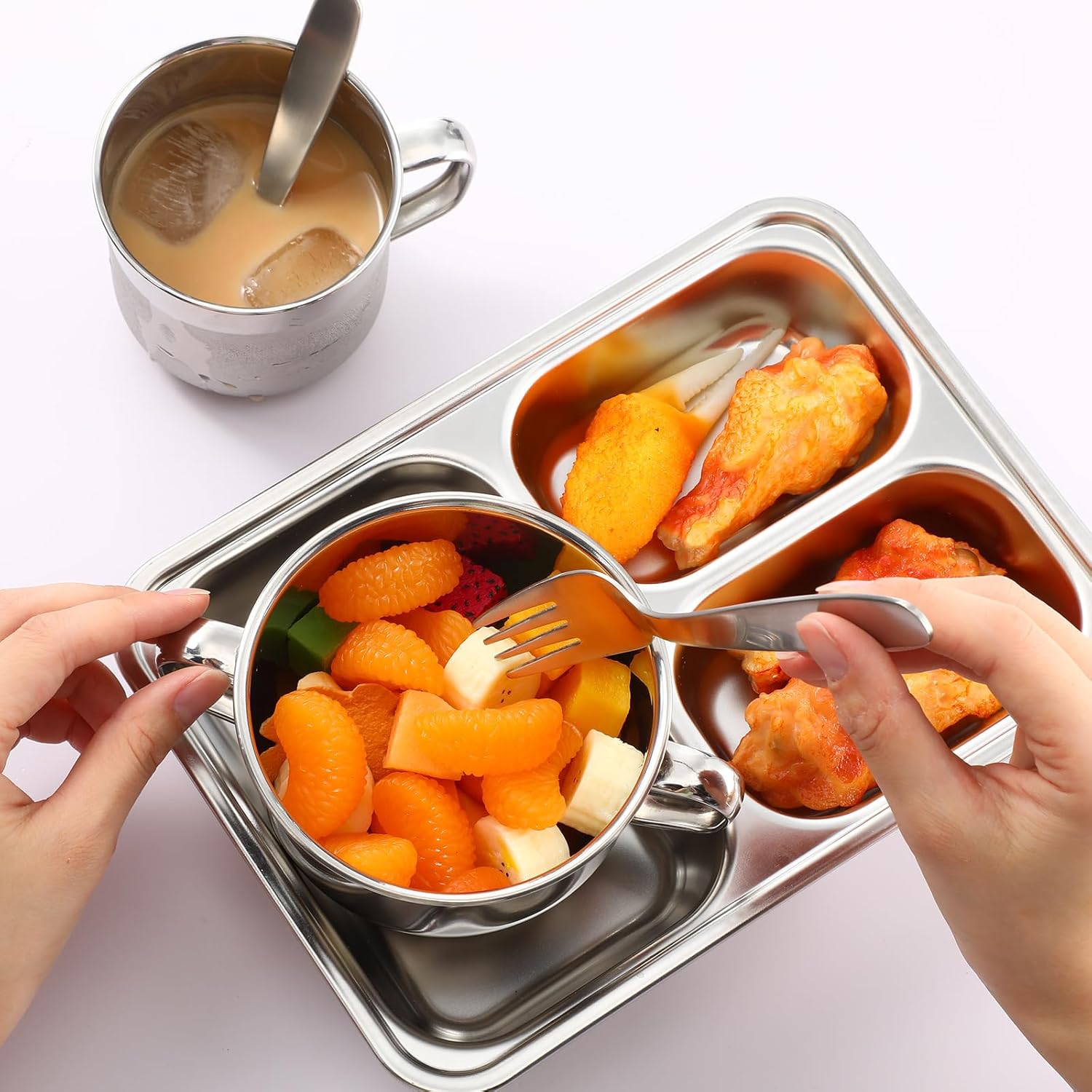 Tioncy 15 Pcs Stainless Steel Kids Dinnerware Set