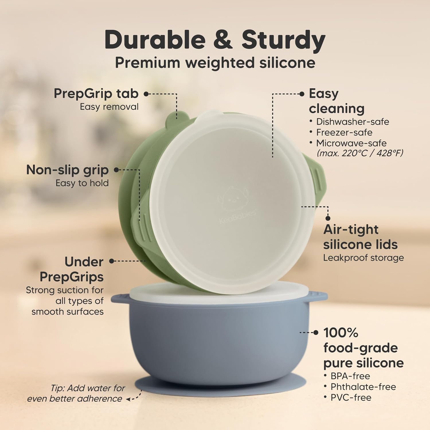 KeaBabies 4-Pack Silicone Feeding Set with 2-Pack Suction Bowls