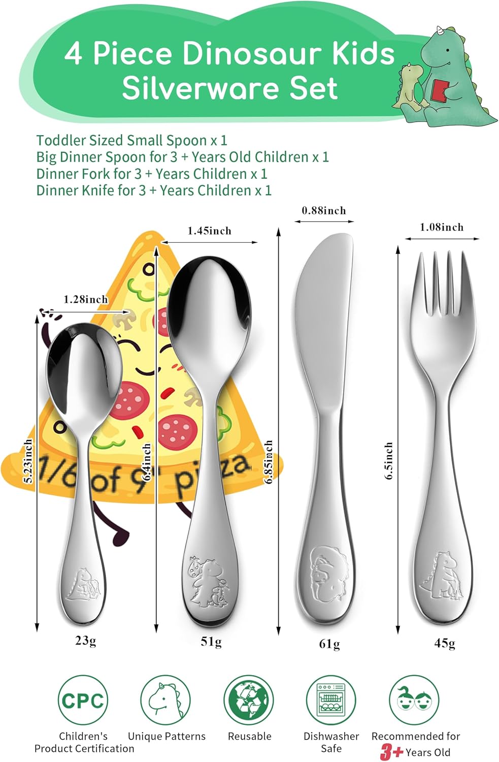 EIUBUIE Toddler Silverware Set 4pcs Durable 1810 Stainless Steel