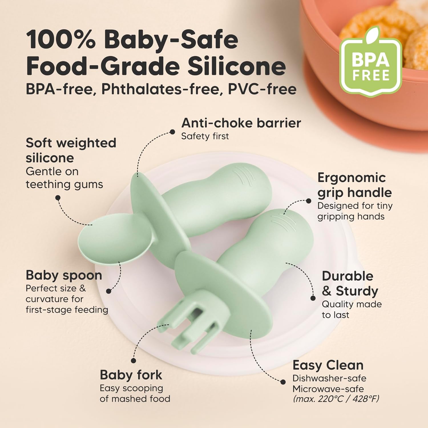 KeaBabies 4-Pack Silicone Feeding Set with 2-Pack Suction Bowls