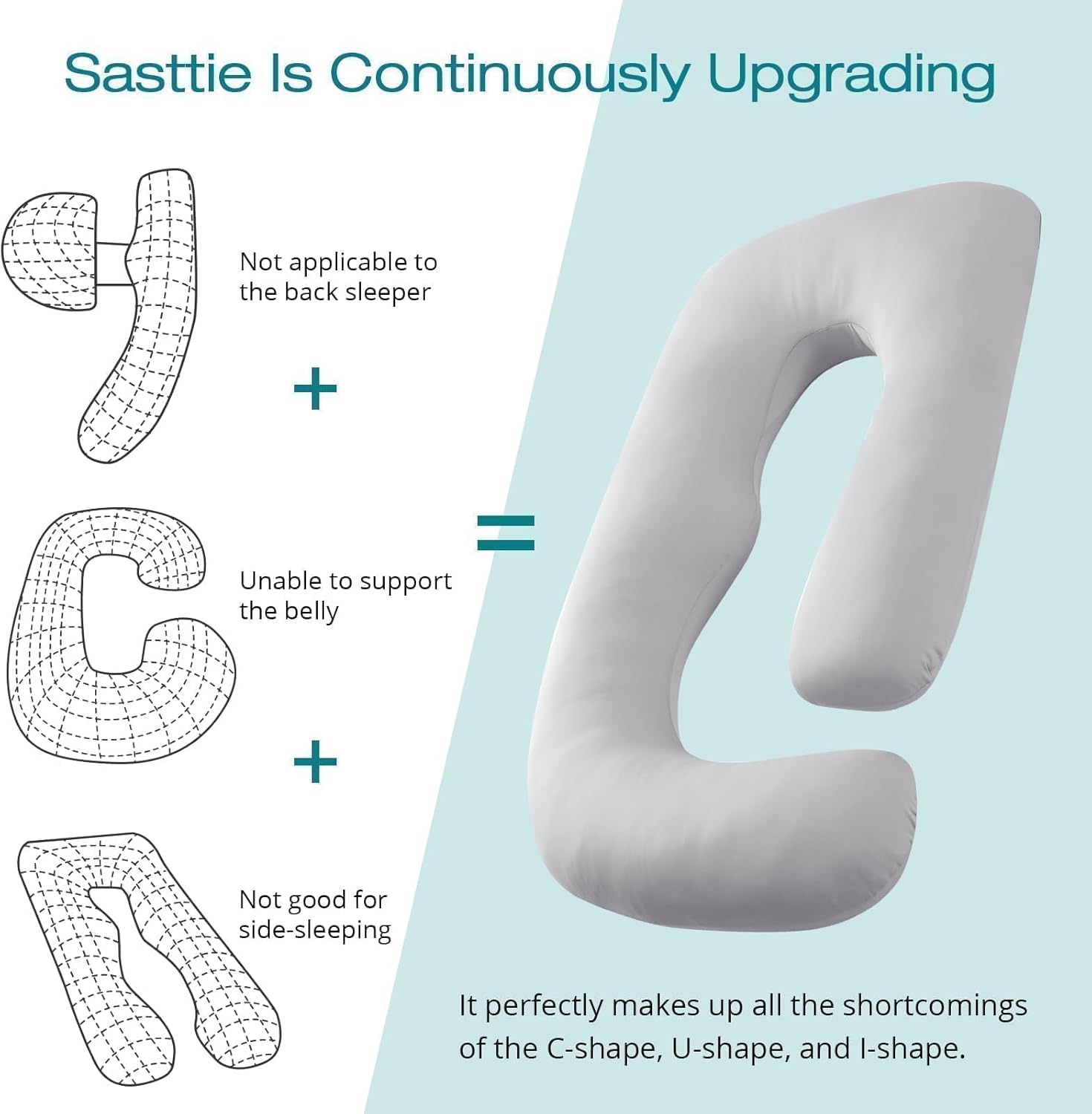 Sasttie U Shaped Pregnancy Pillow with Cooling Cover