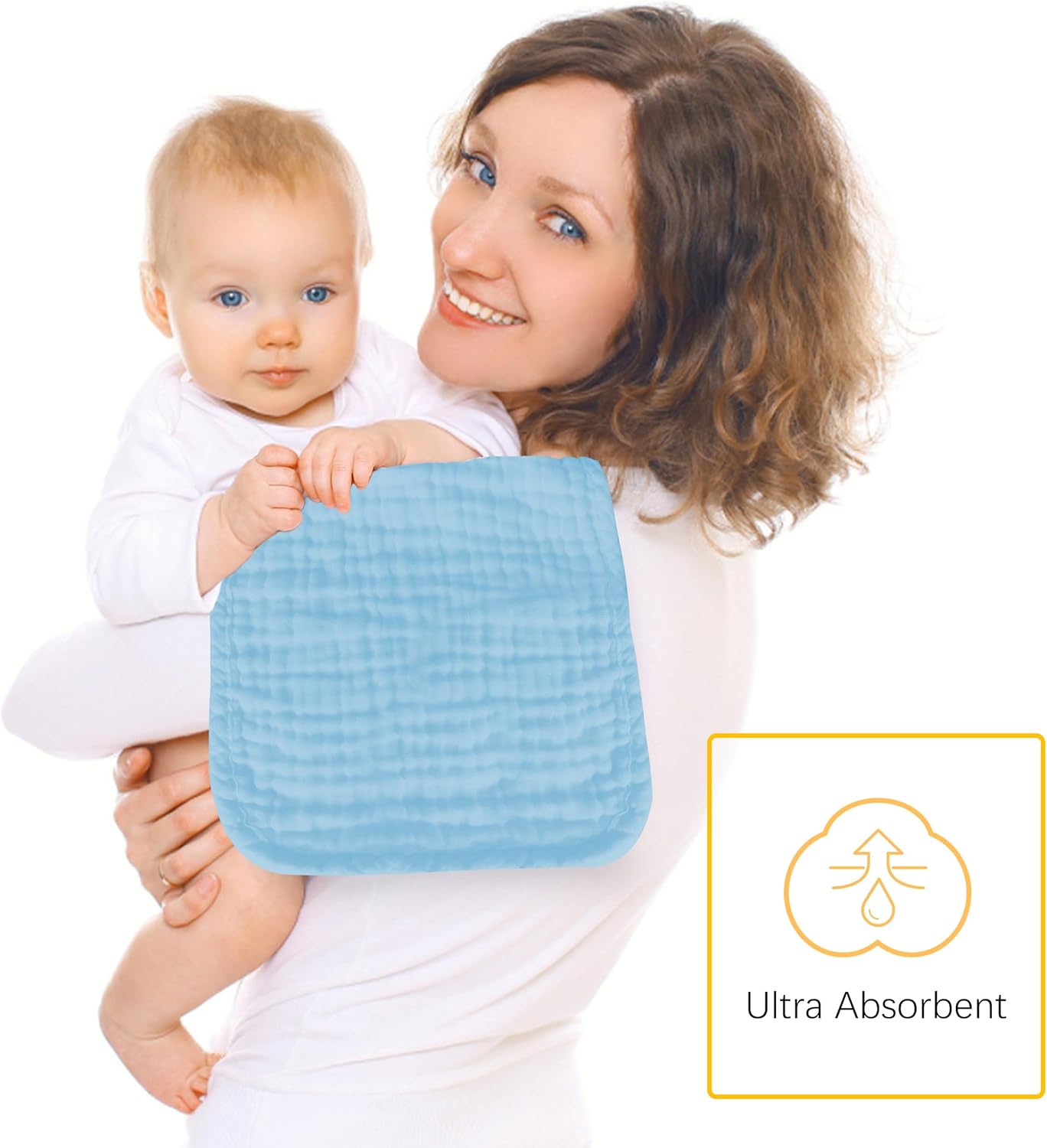 Lovely Care 12 Pack Muslin Burp Cloths 20x10 Aqua