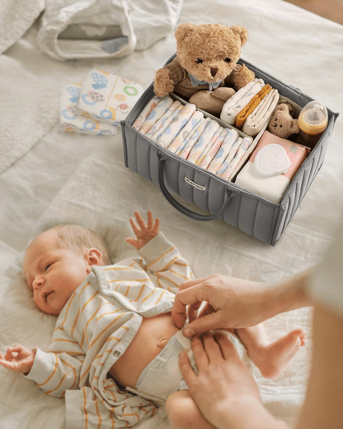 Blissful Diary Diaper Caddy Organizer Light Gray
